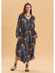 Shirt Collar Belt Detailed Blue Bohemian Dress 4451